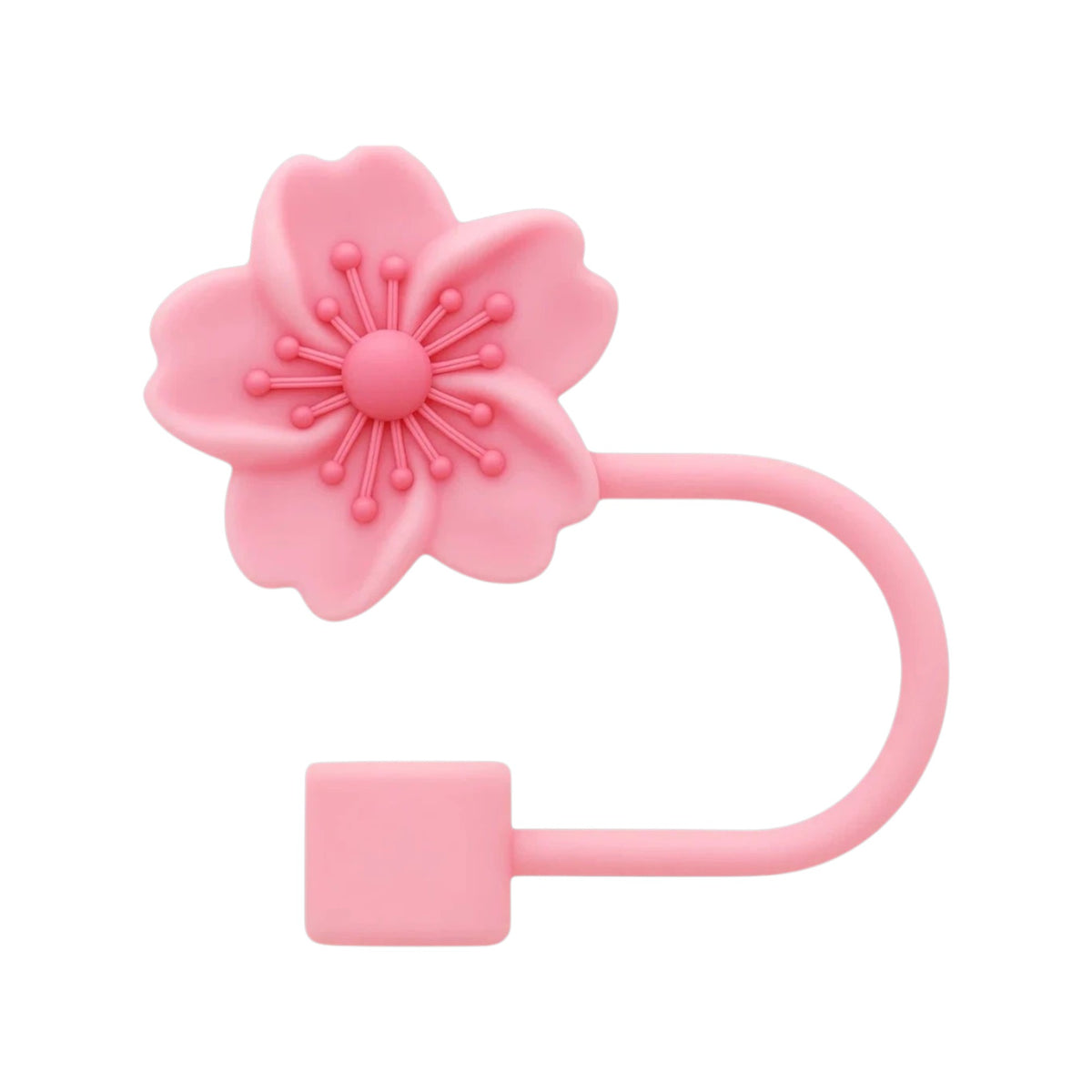 Protetor de Canudo Quencher - Variados em silicone rosa com design de flor, acessório criativo para higiene e proteção de canudos.