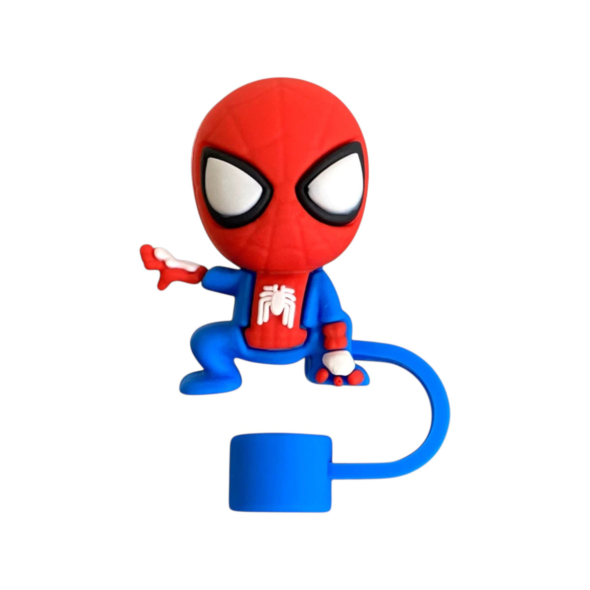 Protetor de Canudo Quencher - Variados com design de super-herói em silicone azul e vermelho