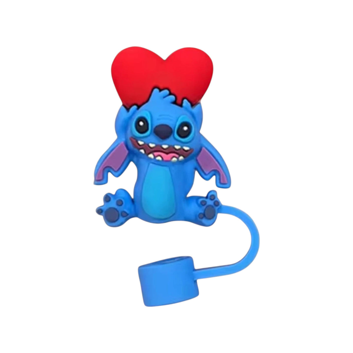 Protetor de Canudo Quencher - Variados com design temático de personagem azul e coração, feito em silicone flexível.