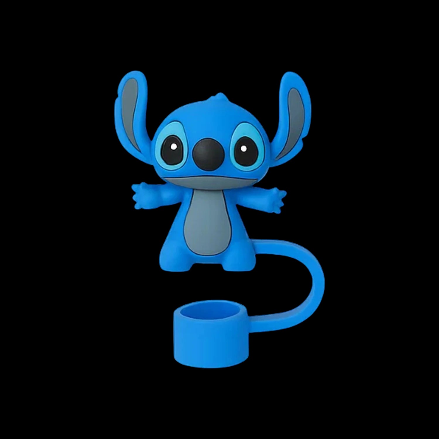 Protetor de Canudo Quencher - Variados em formato de personagem azul divertido, feito em silicone alimentício, ideal para higiene e estilo.