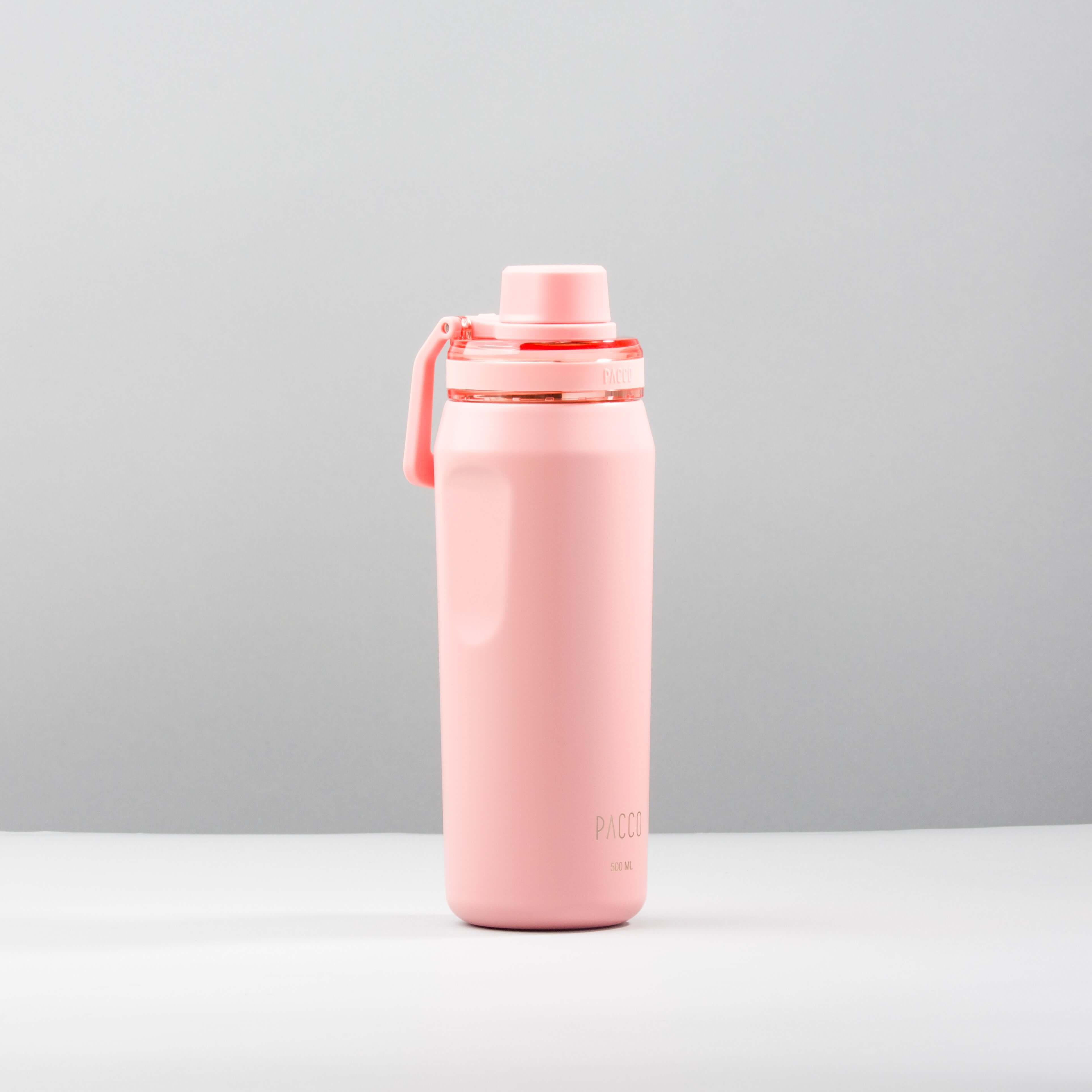 Garrafa Térmica PACCO Vyta 500ml rosa com isolamento a vácuo, tecnologia térmica e design sofisticado, ideal para bebidas quentes e frias.