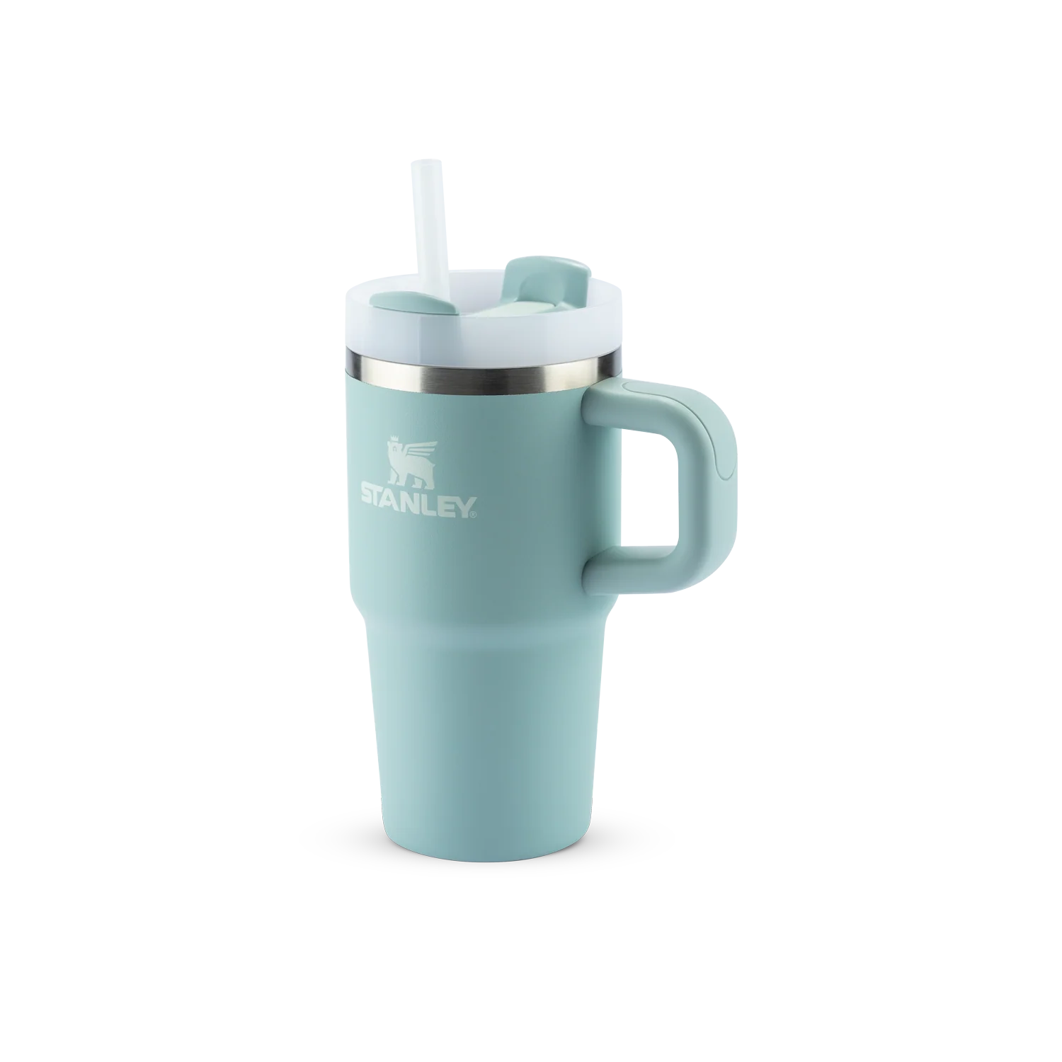 Copo Quencher com alça Stanley | 591ml, design azul sofisticado com canudo reutilizável e alça ergonômica para hidratação prática.
