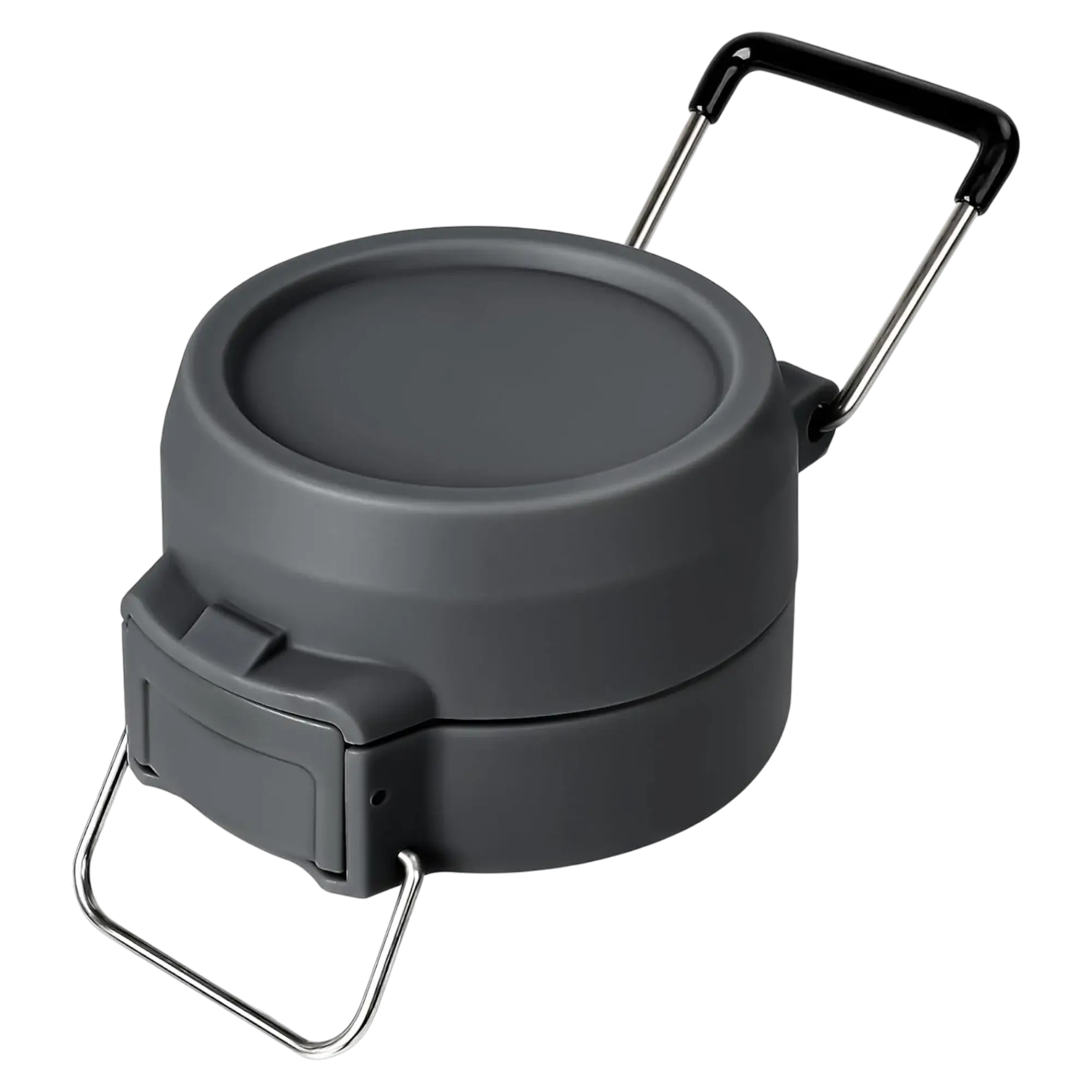 Tampa para Garrafa Quick Flip cinza escura com alça metálica, compatível com modelos importados, ideal para funcionalidade e vedação.