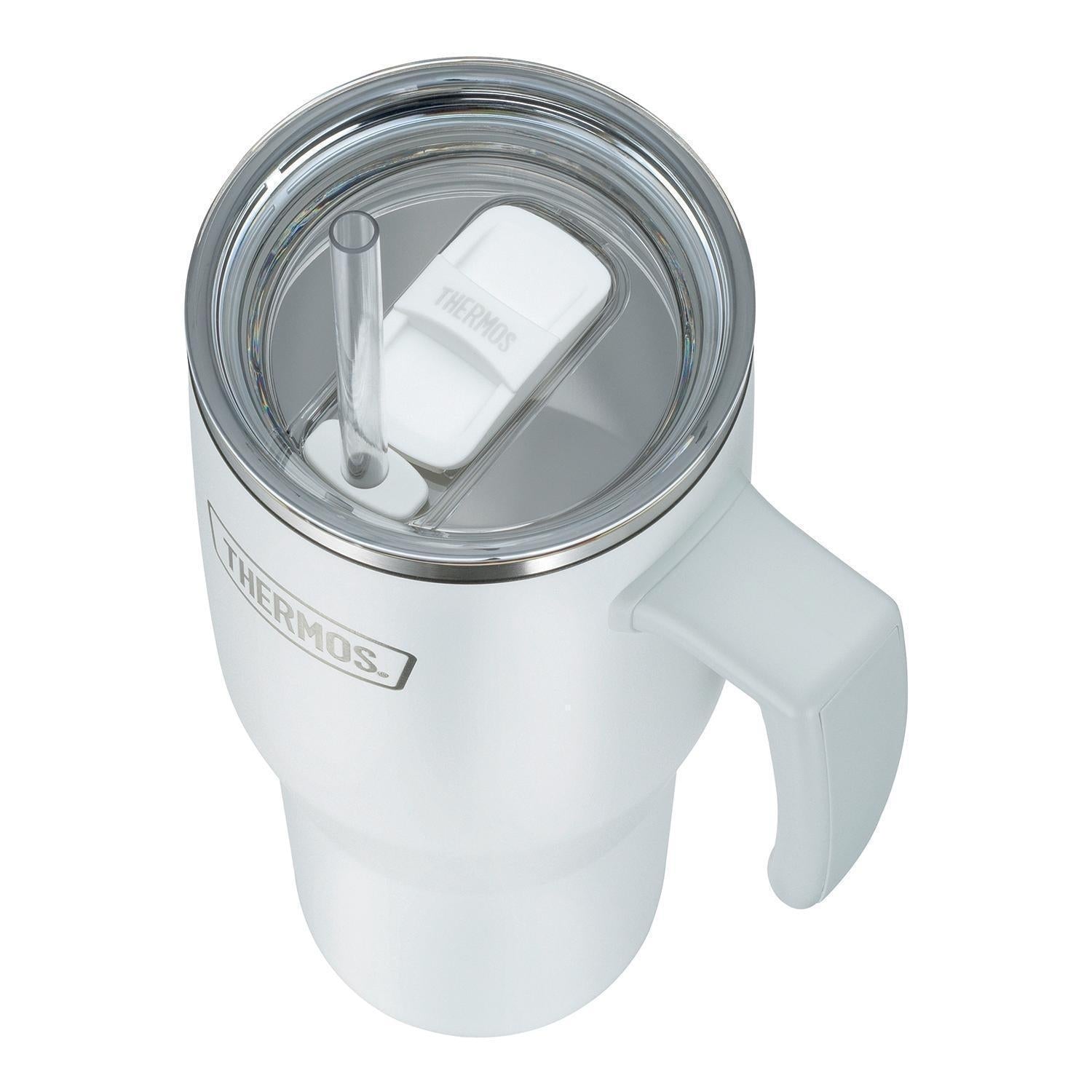 Thermos Copo Térmico Aruba com Canudo -1,1L em aço inoxidável, ideal para bebidas quentes e frias, visualização superior.