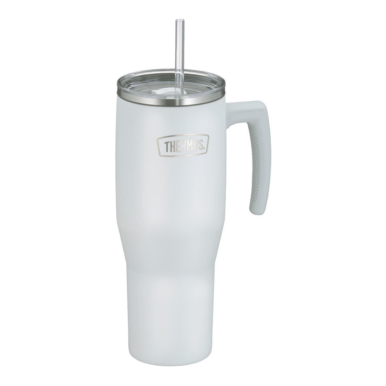 Thermos Copo Térmico Aruba com Canudo -1,1L em aço inoxidável com alça e canudo, ideal para bebidas geladas ou quentes.