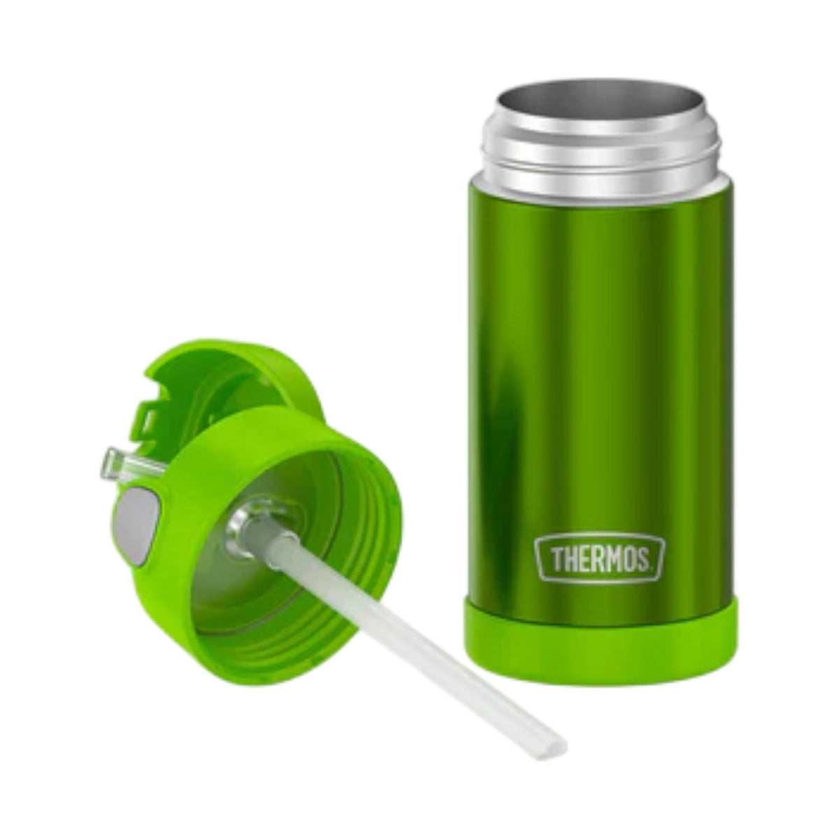 Garrafa Térmica Funtainer Thermos - 355ml verde, com canudo retrátil e parede dupla de aço inoxidável, isolamento a vácuo.