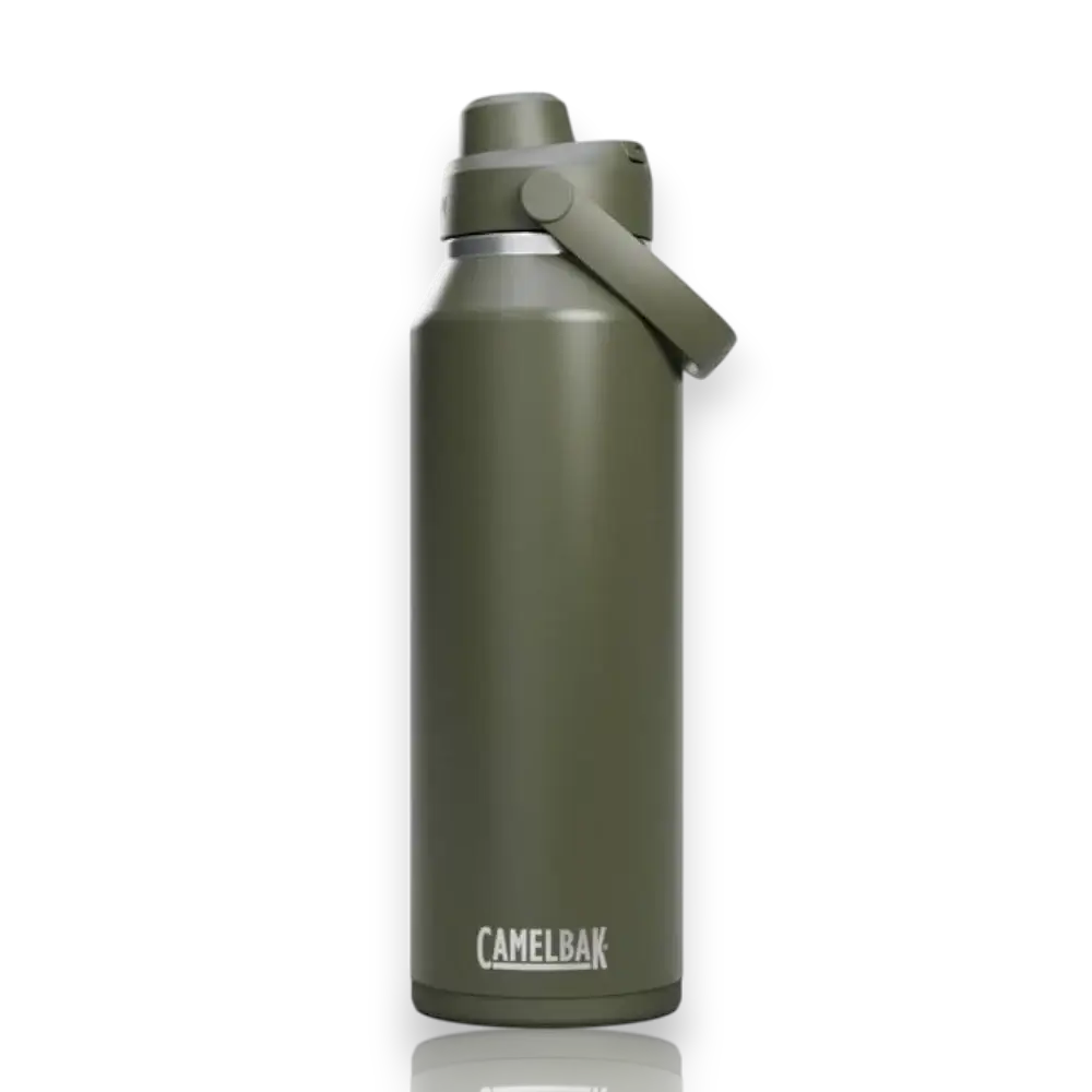 Garrafa Térmica Thrive Camelbak 1,18L em aço inoxidável, ideal para manter bebidas quentes por 10h e frias por 34h.