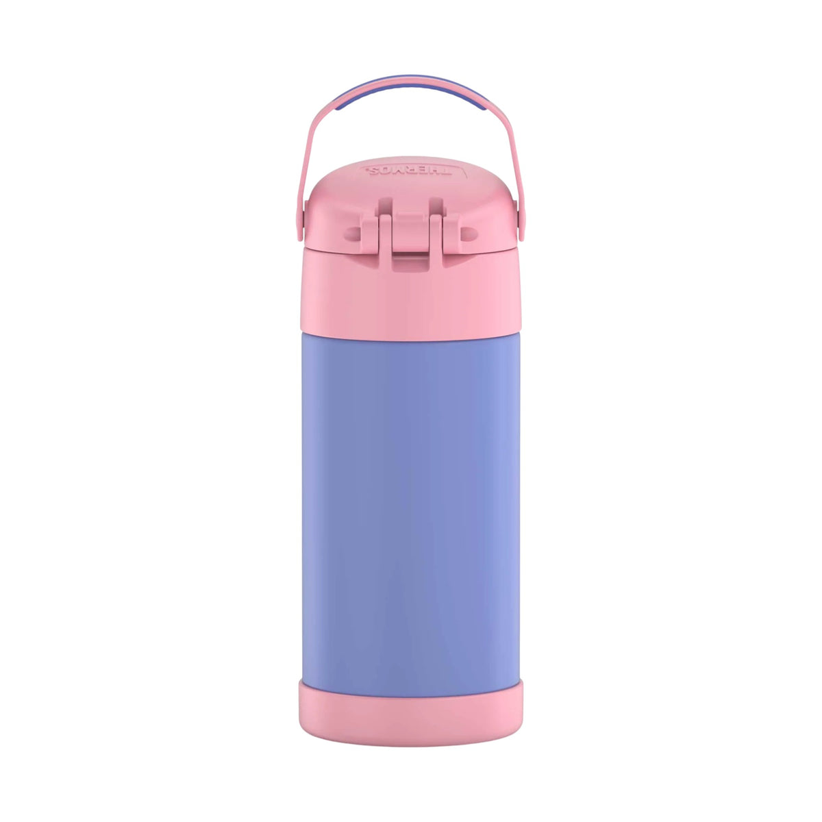 Garrafa Térmica Funtainer Thermos - 355ml em azul e rosa, com isolamento a vácuo e canudo retrátil, mantendo bebidas geladas por até 12h.