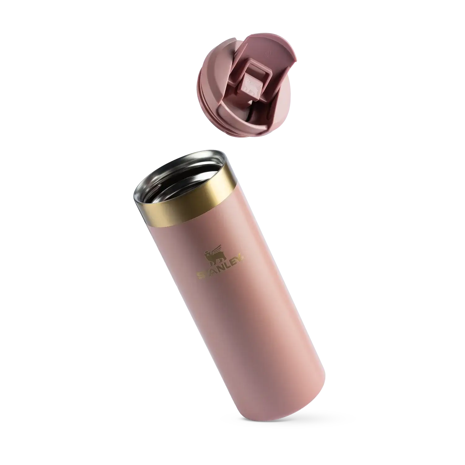 Garrafa Térmica AeroLight™ Transit Stanley | 0.47L em edição comemorativa, elegante em acabamento premium rosa com tampa removível.