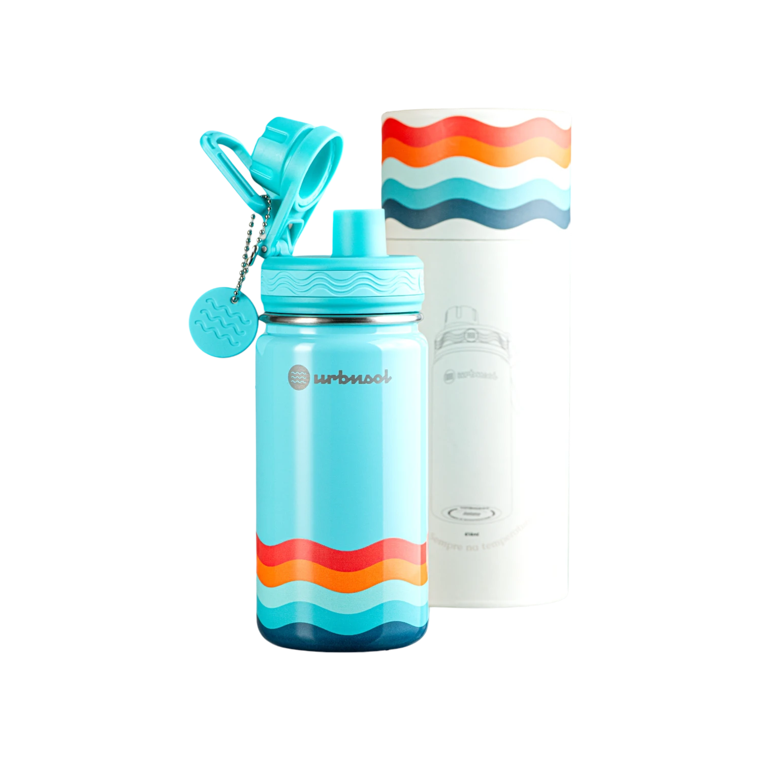 Garrafa Térmica Urbnsol 414ml - Core e Waves com design divertido e performance térmica, ideal para crianças. Edição Limitada 2024.