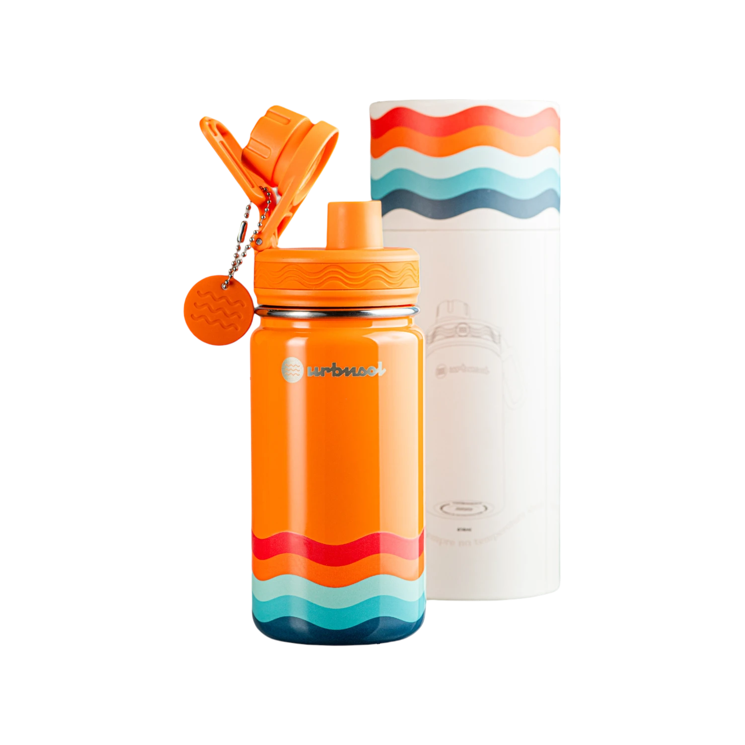 Garrafa Térmica Urbnsol 414ml - Core e Waves com design colorido, ideal para crianças, mantendo bebidas quentes e frias por horas.
