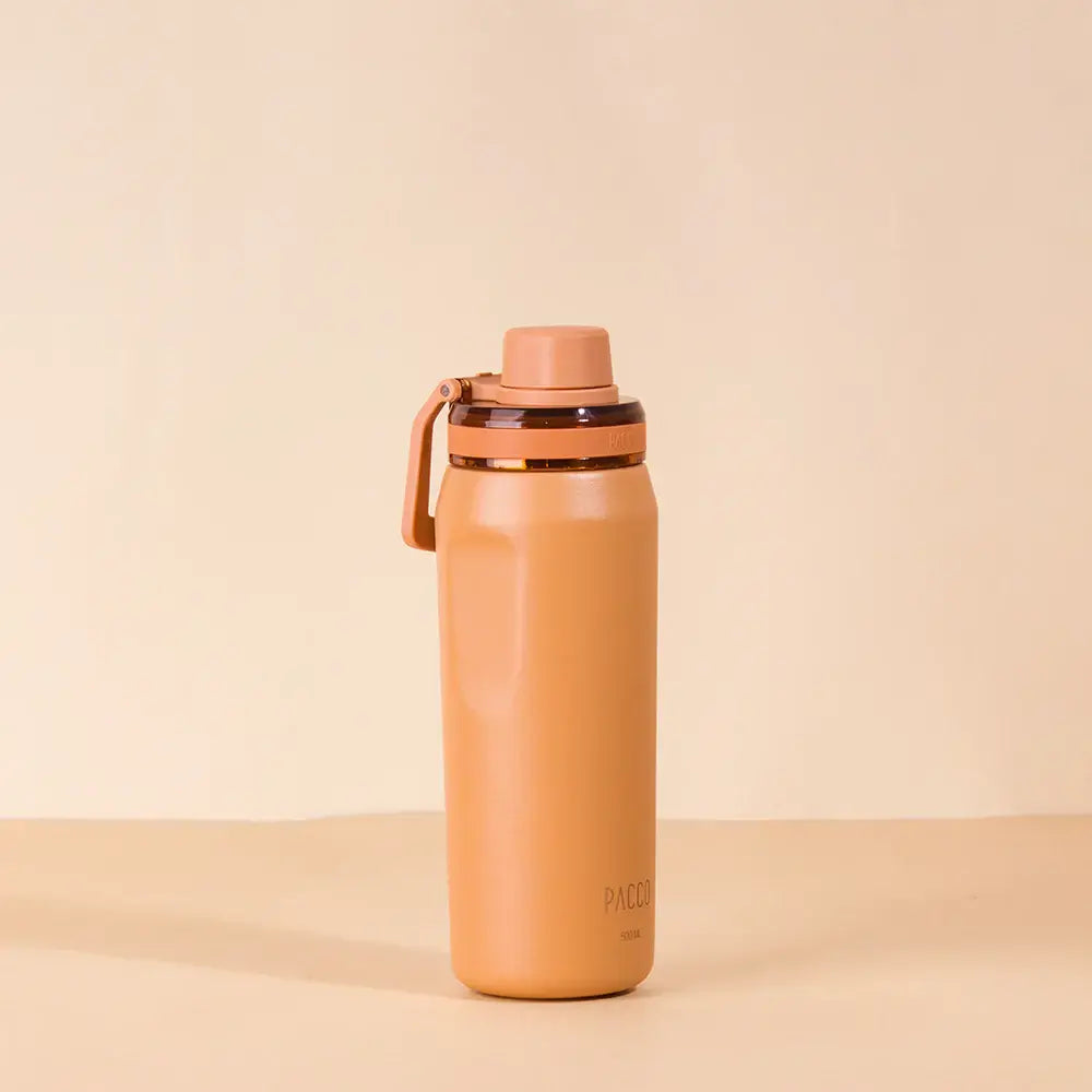 Garrafa Térmica PACCO Vyta 500ml em aço inox, cor pêssego, isolamento a vácuo para conservação térmica.