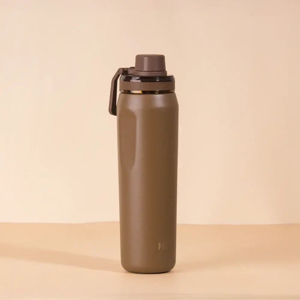 Garrafa Térmica PACCO Vyta 650 ml Chocolate, vista frontal com tampa fechada, foto 151 de 204