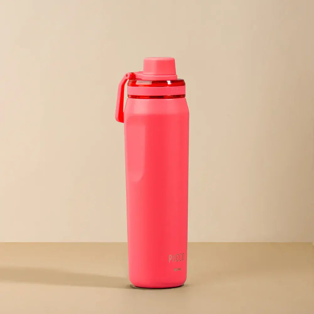 Garrafa Térmica PACCO Vyta 650ml em rosa com design elegante e durável, mantém bebidas quentes por 12h e frias por 24h, em aço inox.