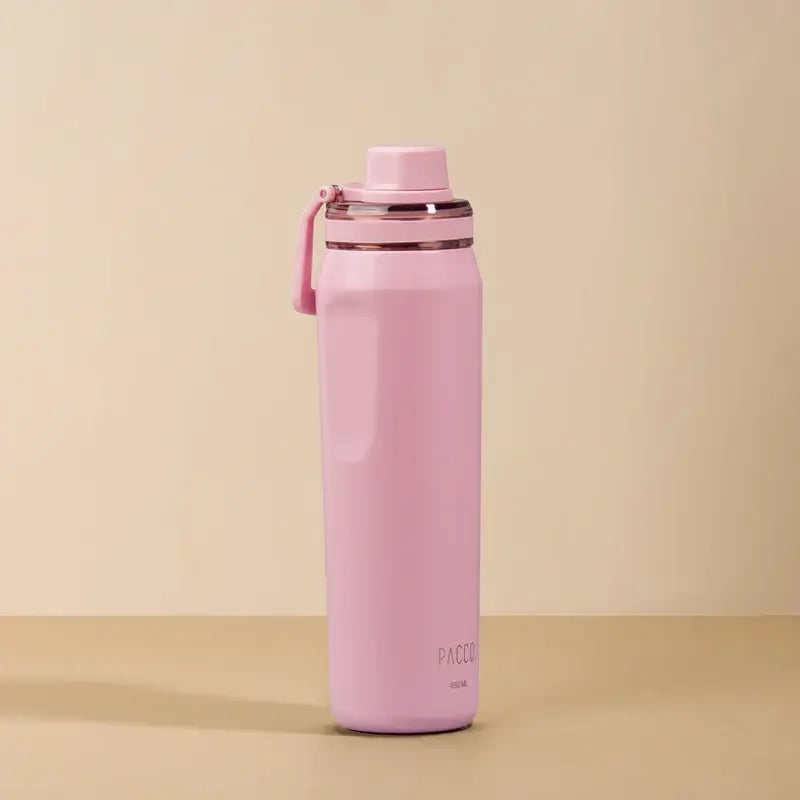 Garrafa Térmica PACCO Vyta 650 ml Sweet Rose, vista frontal com tampa fechada