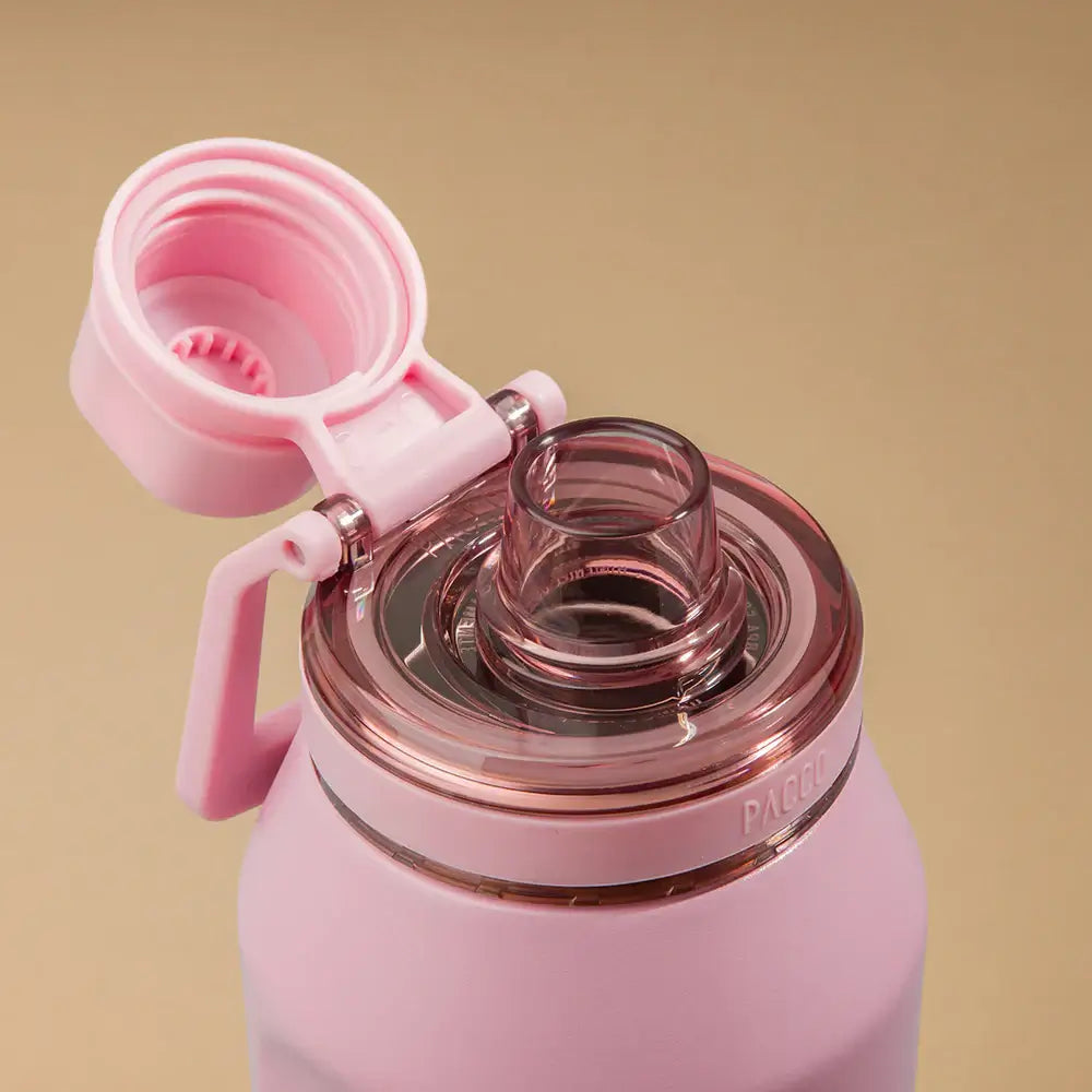 Garrafa Térmica PACCO Vyta 950ml Corações Sweet Rose, com a tampa aberta