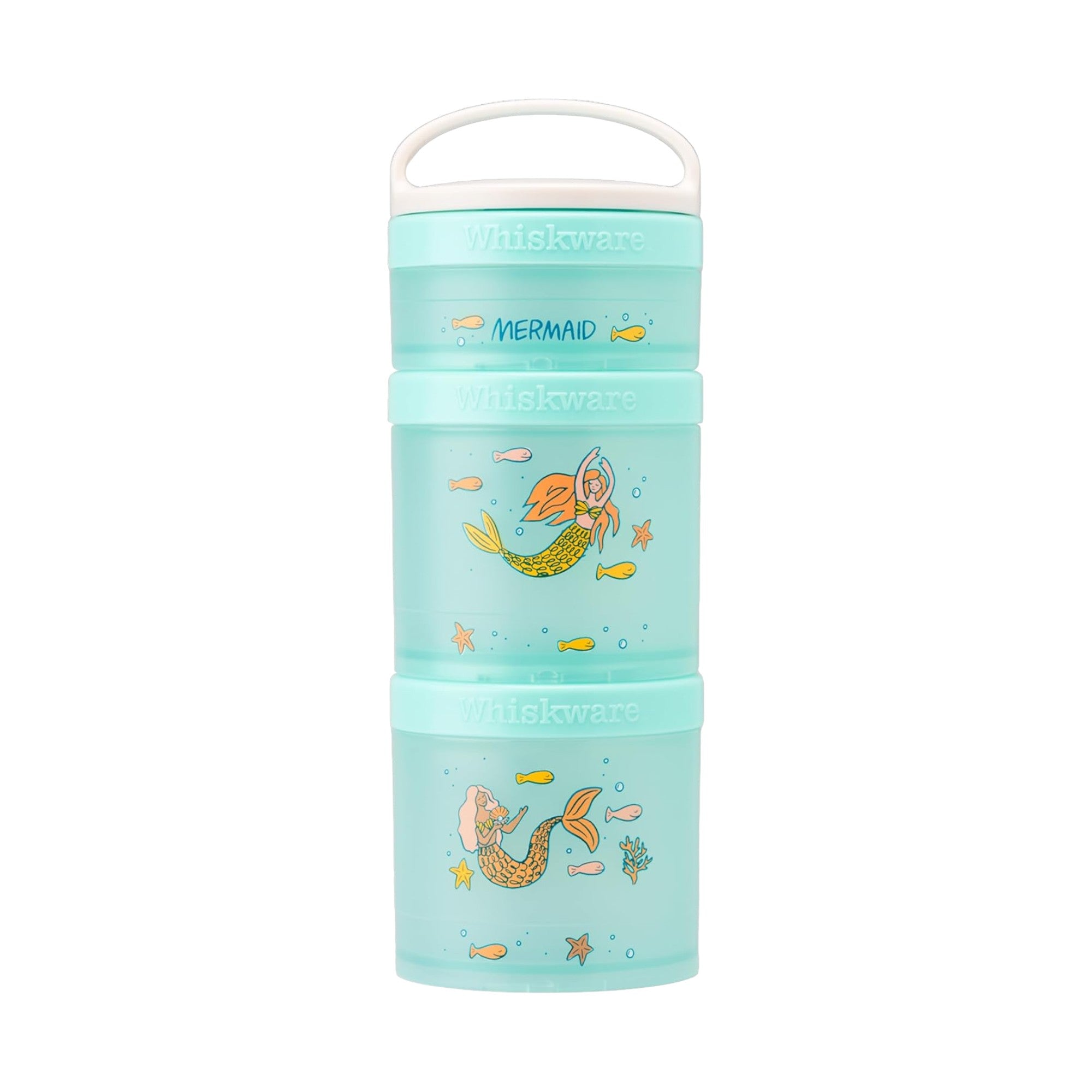 Whiskware Recipientes de lanches empilháveis com tema sereia, design compacto e funil superior, ideal para armazenamento seguro.