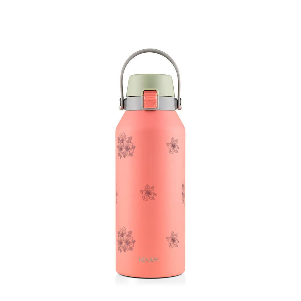 Garrafa Térmica Kouda Vega 1000ml Floral Rosa Coral