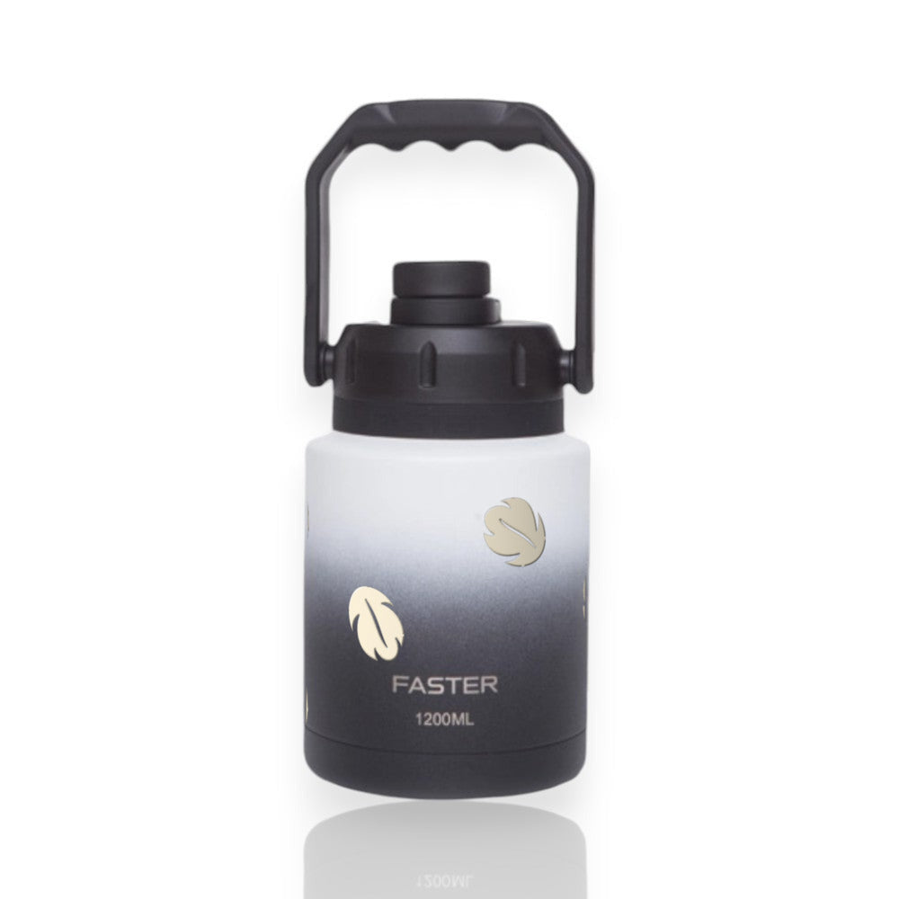Garrafa Térmica Faster Growler 1200ml Folhas Creme Preta com branco