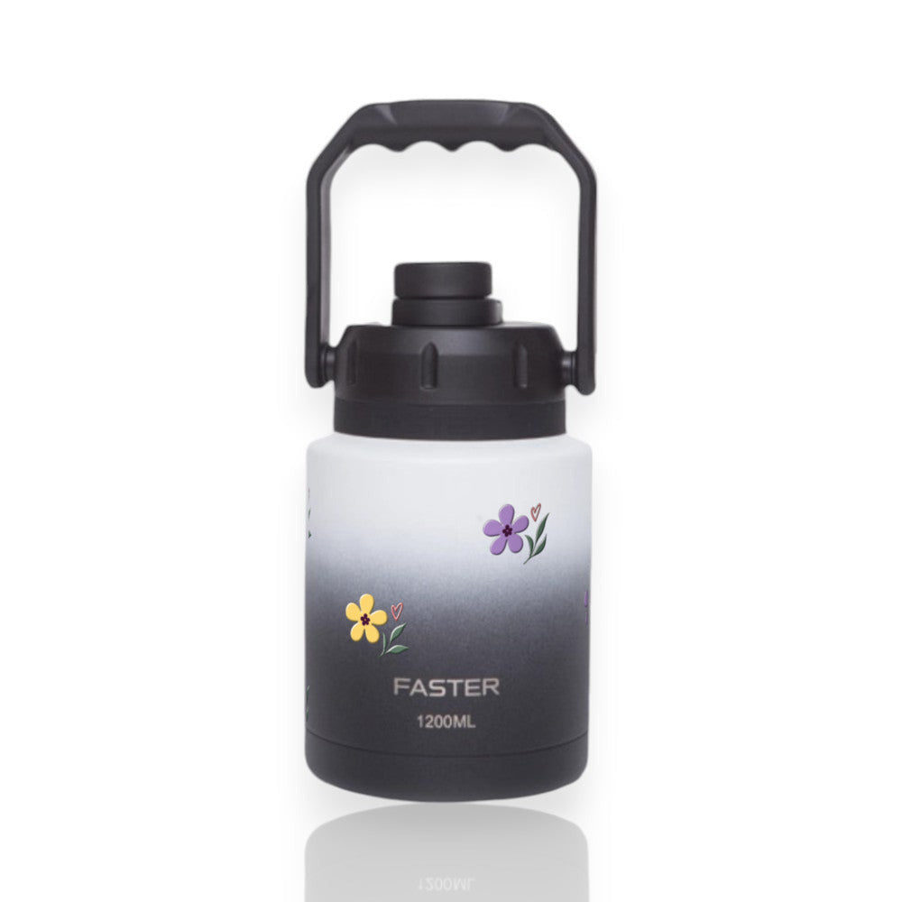 Garrafa Térmica Faster Growler 1200ml Floral Club Preta com branco