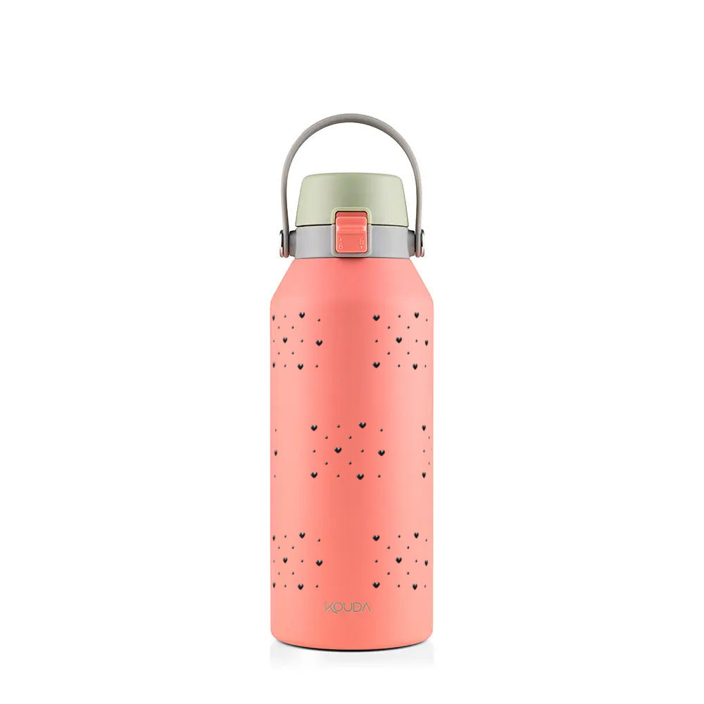 Garrafa Térmica Kouda Vega 1000ml Corações Preta Coral