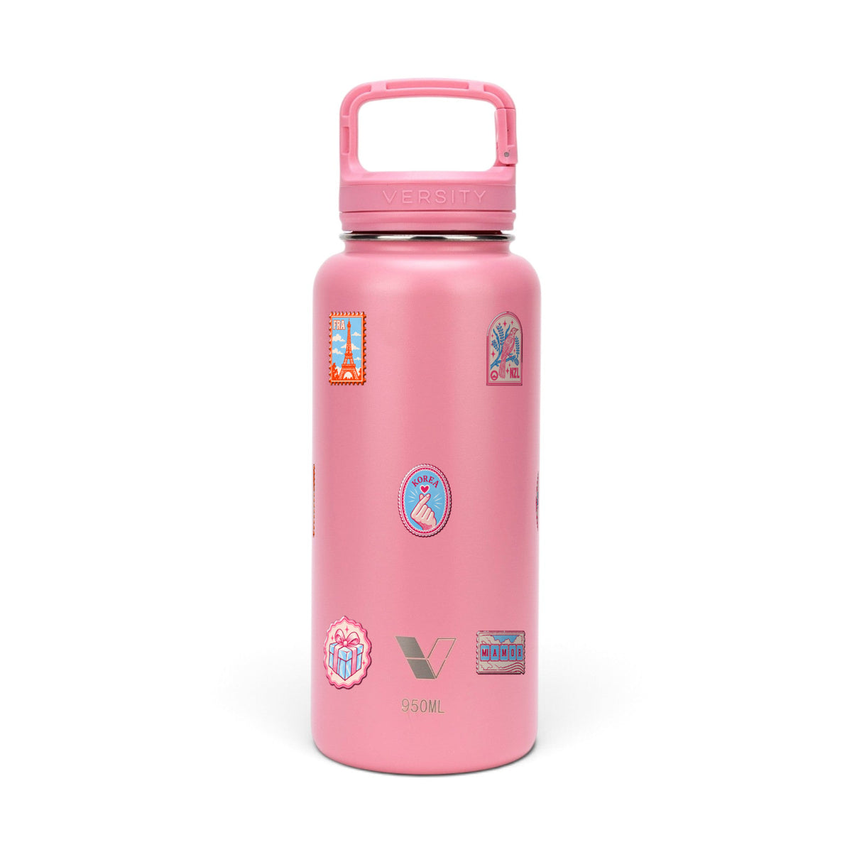 Garrafa Térmica Versity ColdKeeper 950ml Selos de Viagem Rosa Chiclete