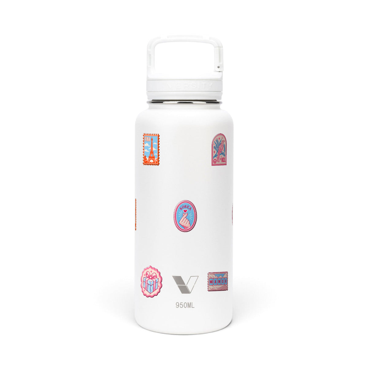 Garrafa Térmica Versity ColdKeeper 950ml Selos de Viagem Branca