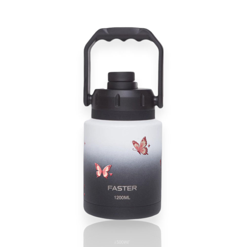 Garrafa Térmica Faster Growler 1200ml Rosé Butterfly Preta com branco
