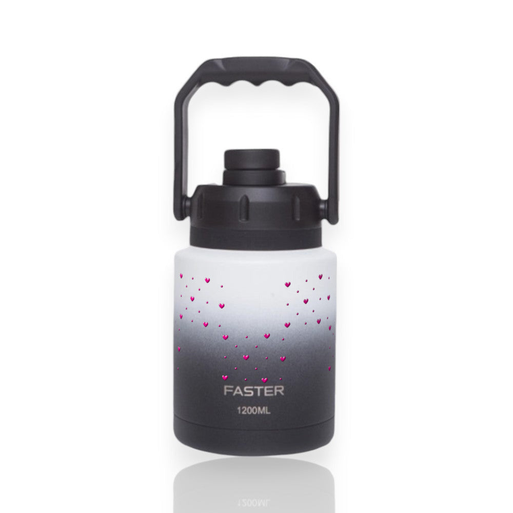 Garrafa Térmica Faster Growler 1200ml Corações Rosa Preta com branco