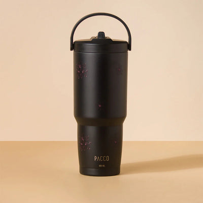 Copo Térmico PACCO SuperCup 880ml Floral Rosa Preto