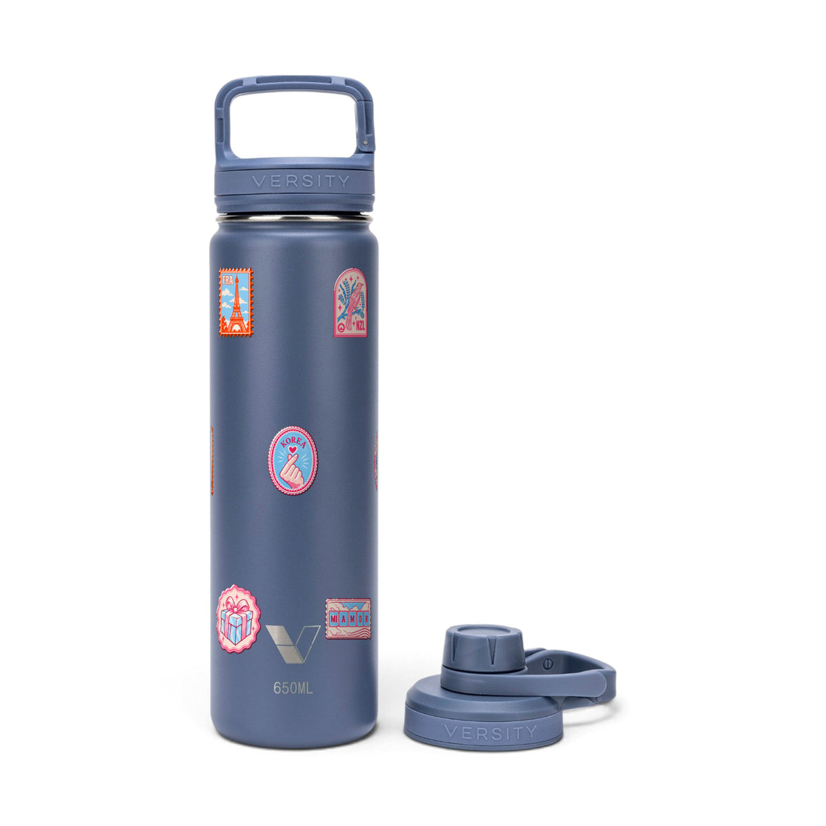 Garrafa Térmica Versity ColdKeeper 650ml Selos de Viagem Azul