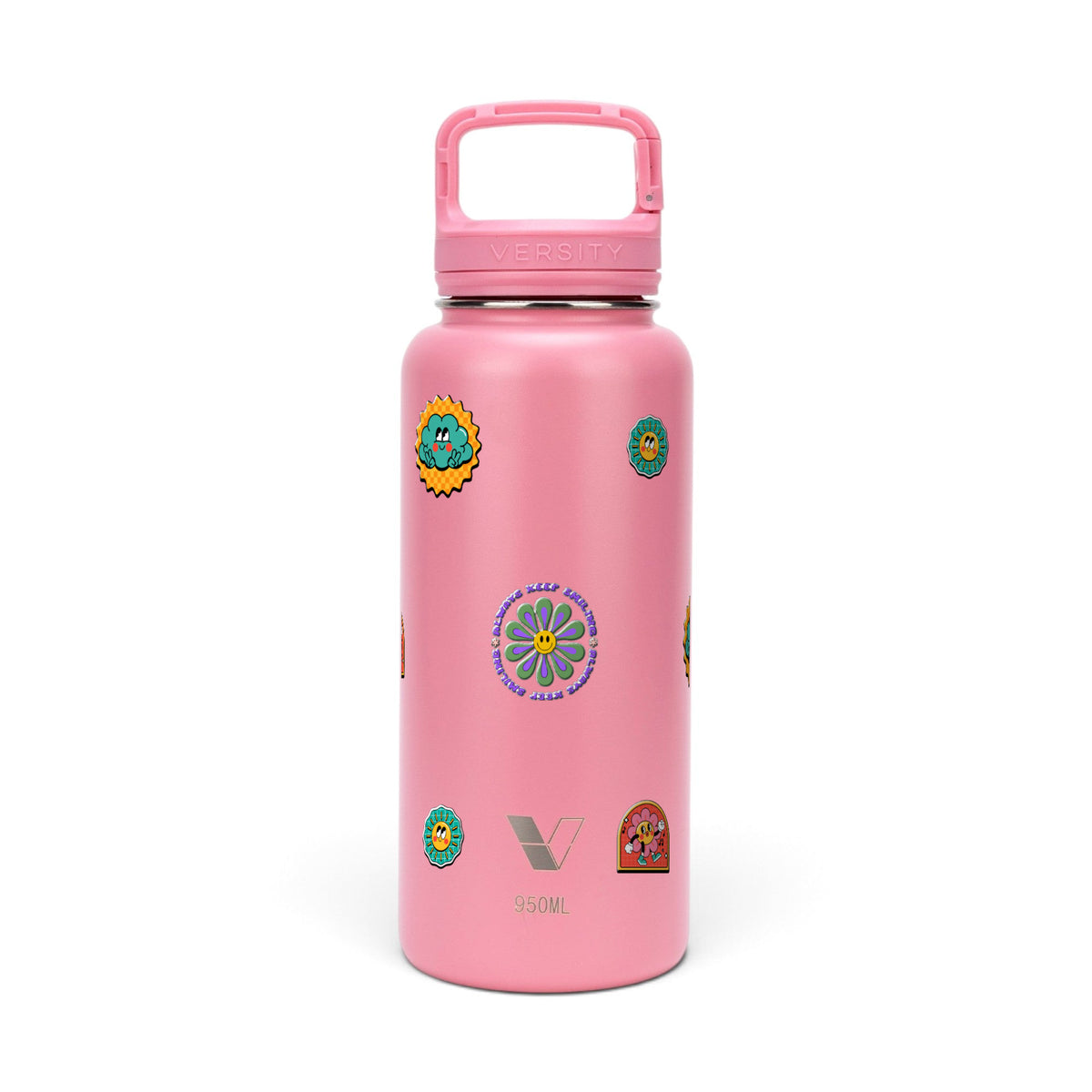 Garrafa Térmica Versity ColdKeeper 950ml Retrô Good Vibes Rosa Chiclete