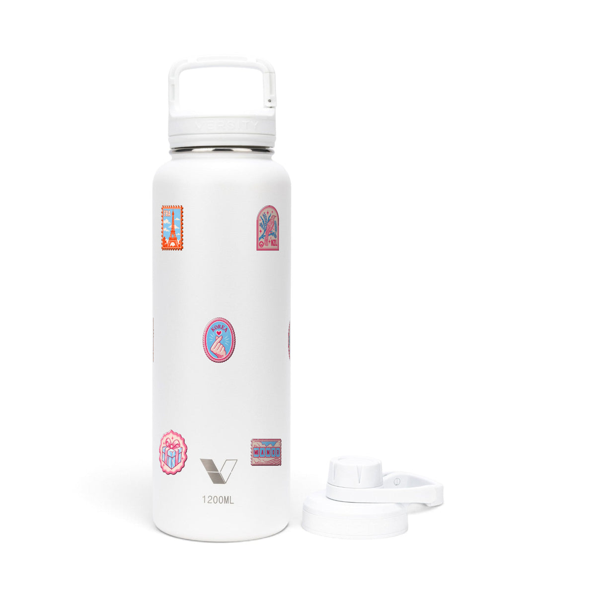 Garrafa Térmica Versity ColdKeeper 1200ml Selos de Viagem Branca