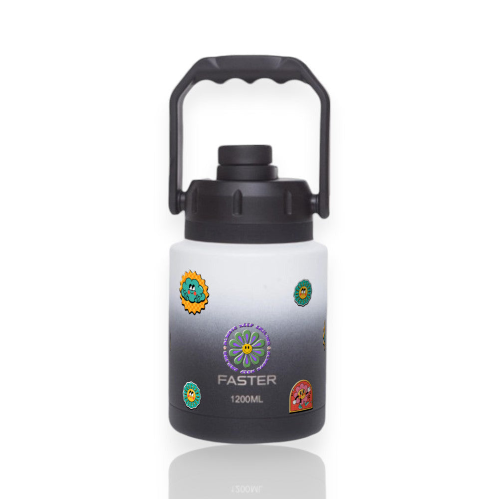 Garrafa Térmica Faster Growler 1200ml Retrô Good Vibes Preta com branco