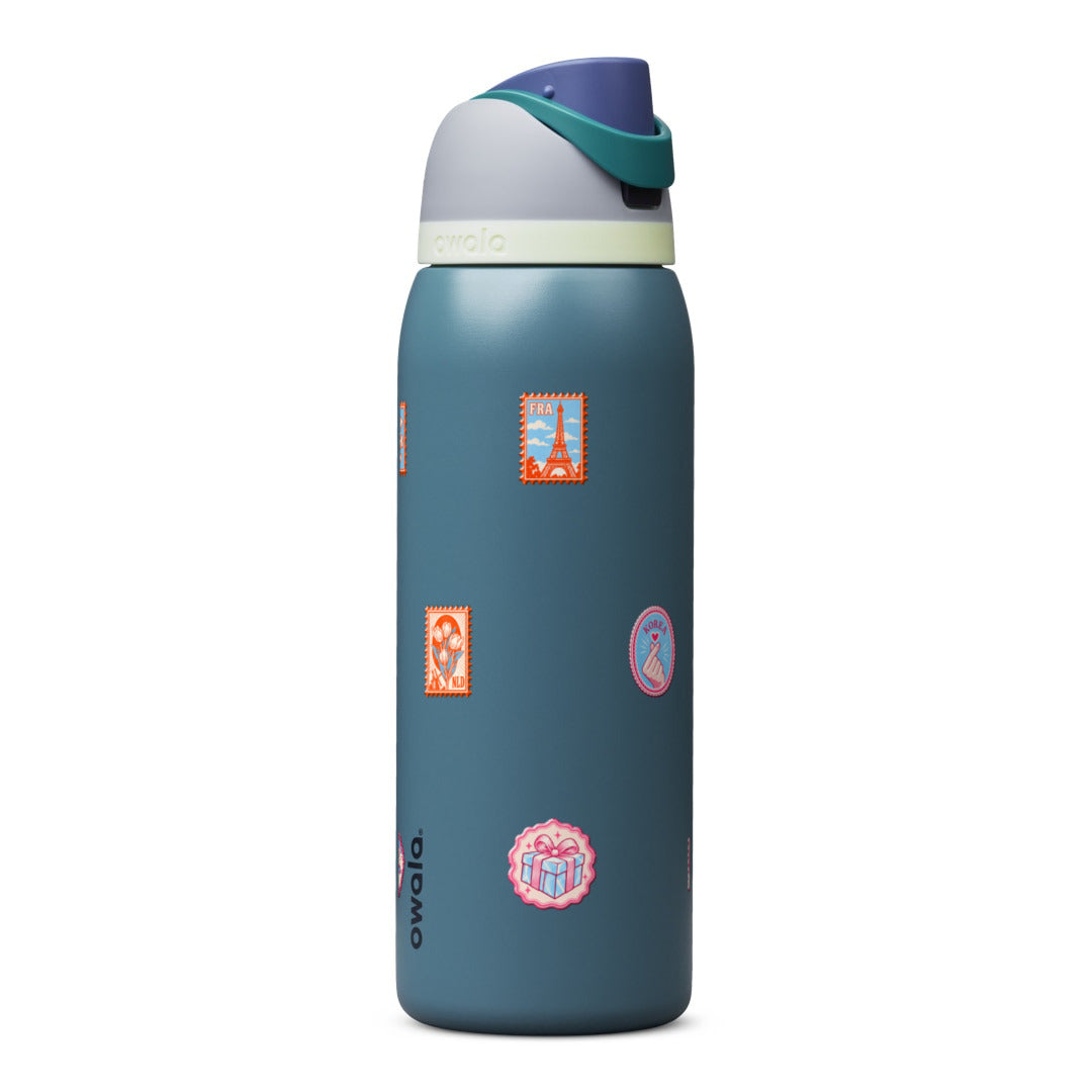Garrafa Térmica Owala FreeSip 1180ml Selos de Viagem Denim
