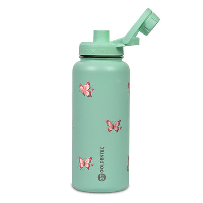Garrafa Térmica Goldentec 1000ml Rosé Butterfly Verde Menta