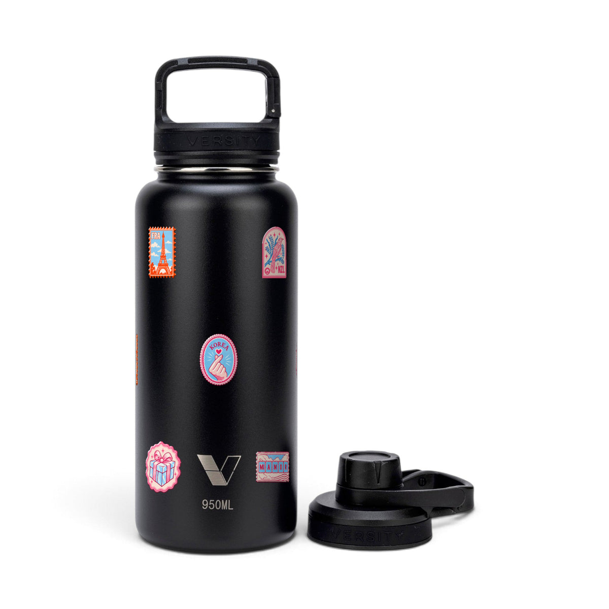 Garrafa Térmica Versity ColdKeeper 950ml Selos de Viagem Preta