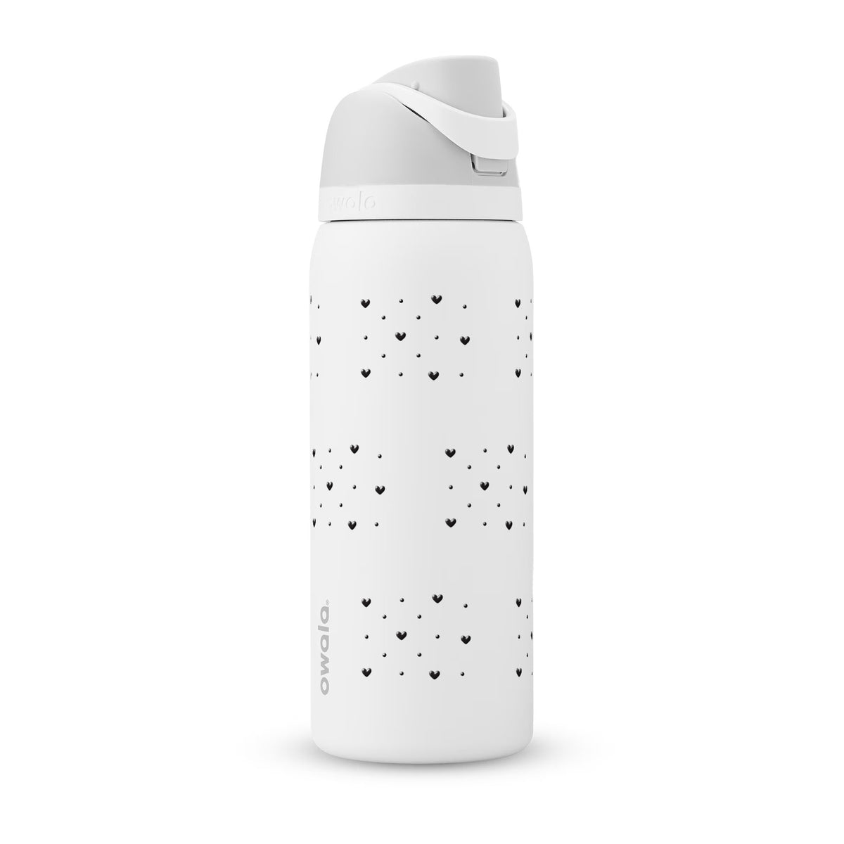 Garrafa Térmica Owala FreeSip 946ml Corações Preta White Marshmallow