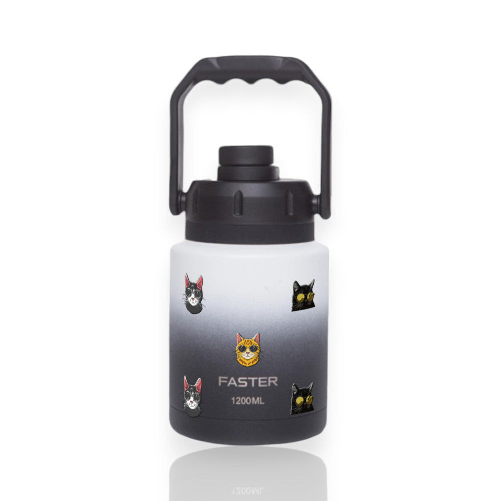 Garrafa Térmica Faster Growler 1200ml Gatos de Óculos Preta com branco