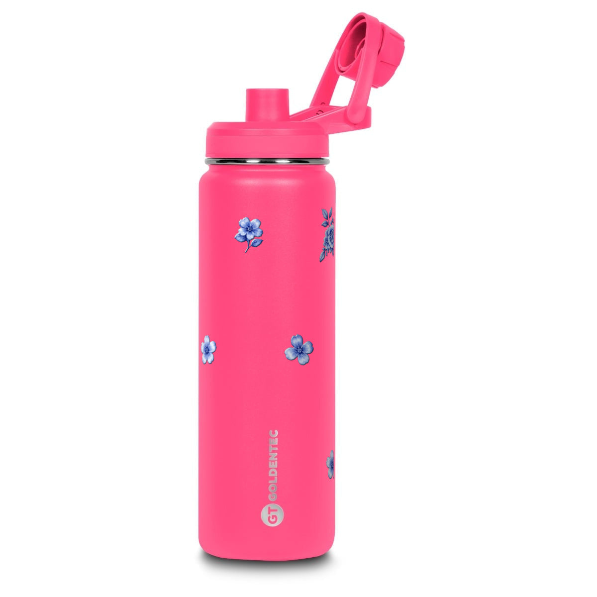 Garrafa Térmica Goldentec 750ml Jardim Azul Rosa Fúcsia
