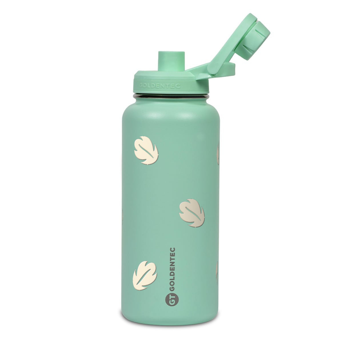 Garrafa Térmica Goldentec 1000ml Folhas Creme Verde Menta