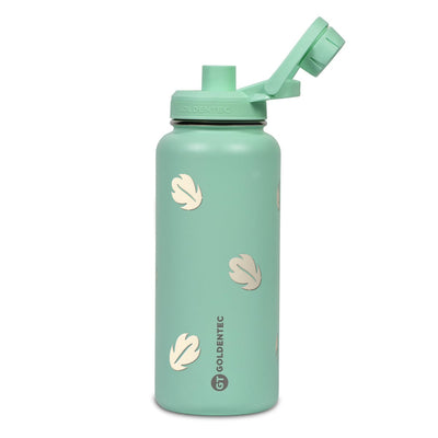 Garrafa Térmica Goldentec 1000ml Folhas Creme Verde Menta