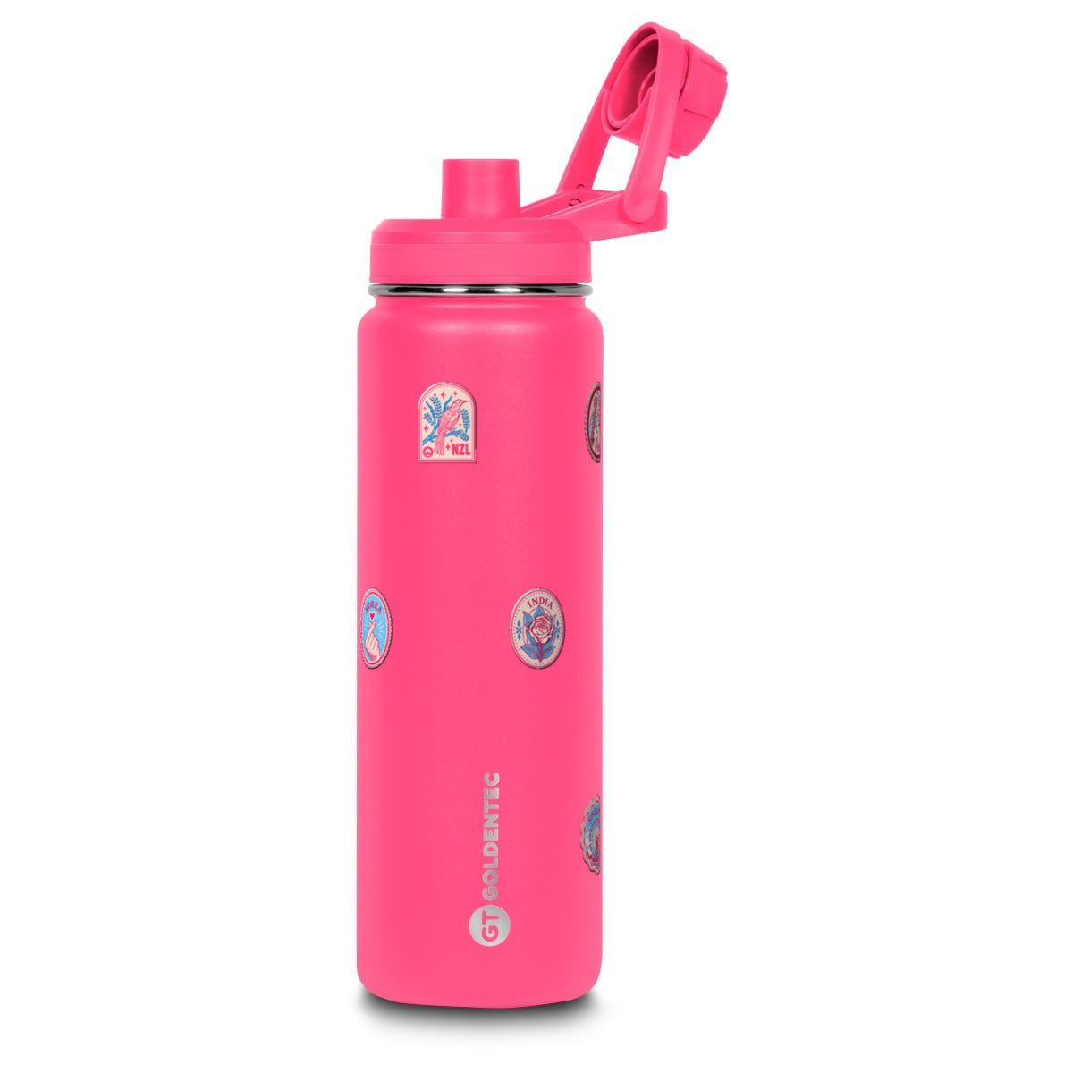 Garrafa Térmica Goldentec 750ml Selos de Viagem Rosa Fúcsia