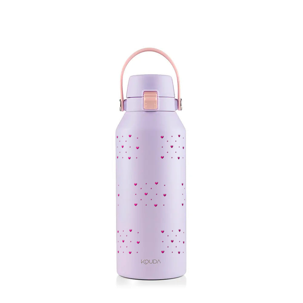 Garrafa Térmica Kouda Vega 1000ml Corações Rosa Lavanda