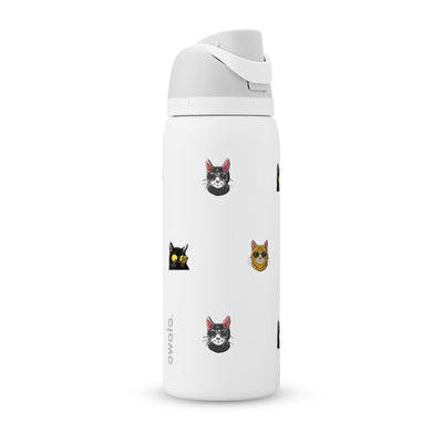 Garrafa Térmica Owala FreeSip 946ml Gatos de Óculos White Marshmallow