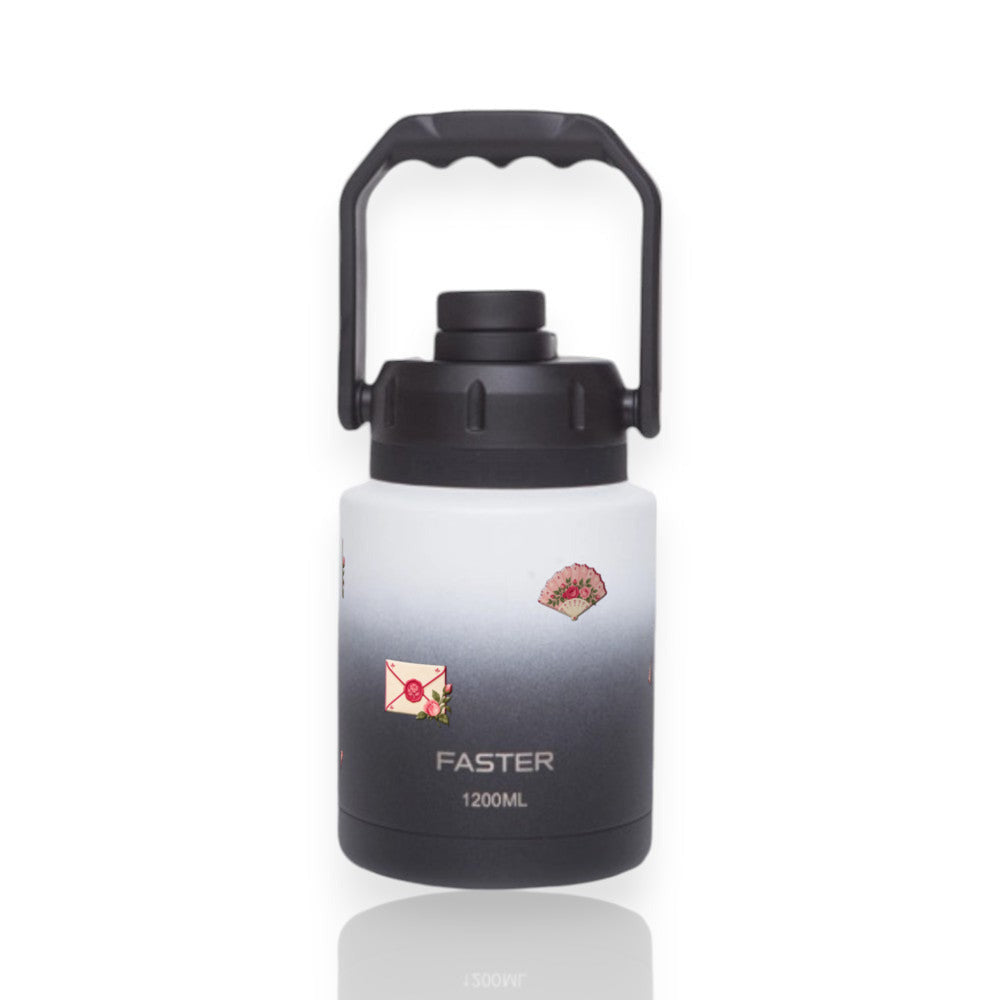 Garrafa Térmica Faster Growler 1200ml Rosé Romântico Preta com branco
