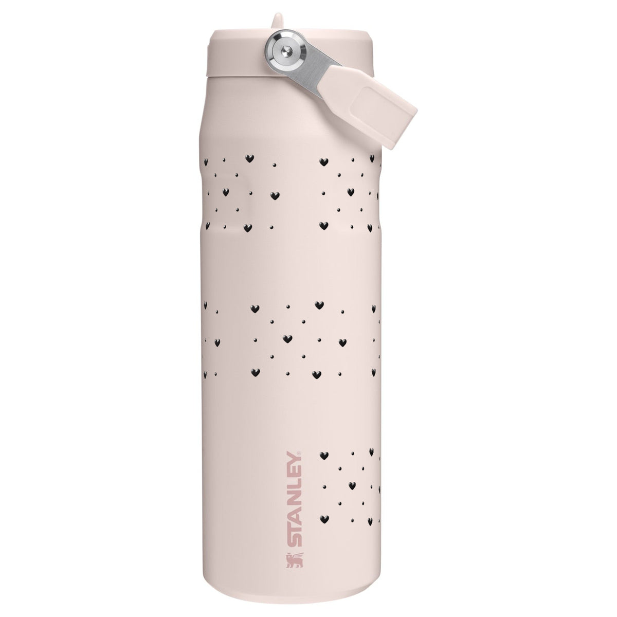 Garrafa Térmica Stanley Aerolight Flip Straw 710ml Corações Preta Rose Quartz