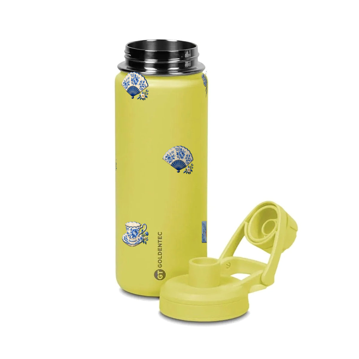 Garrafa Térmica Goldentec 500ml Porcelana Azul Amarela