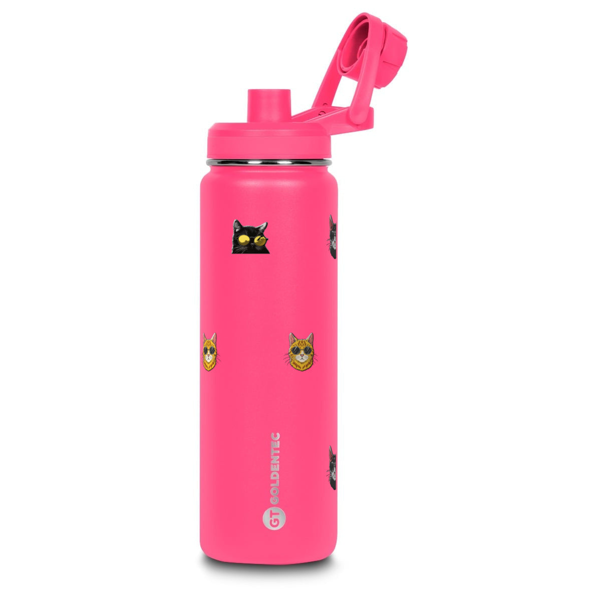 Garrafa Térmica Goldentec 750ml Gatos de Óculos Rosa Fúcsia