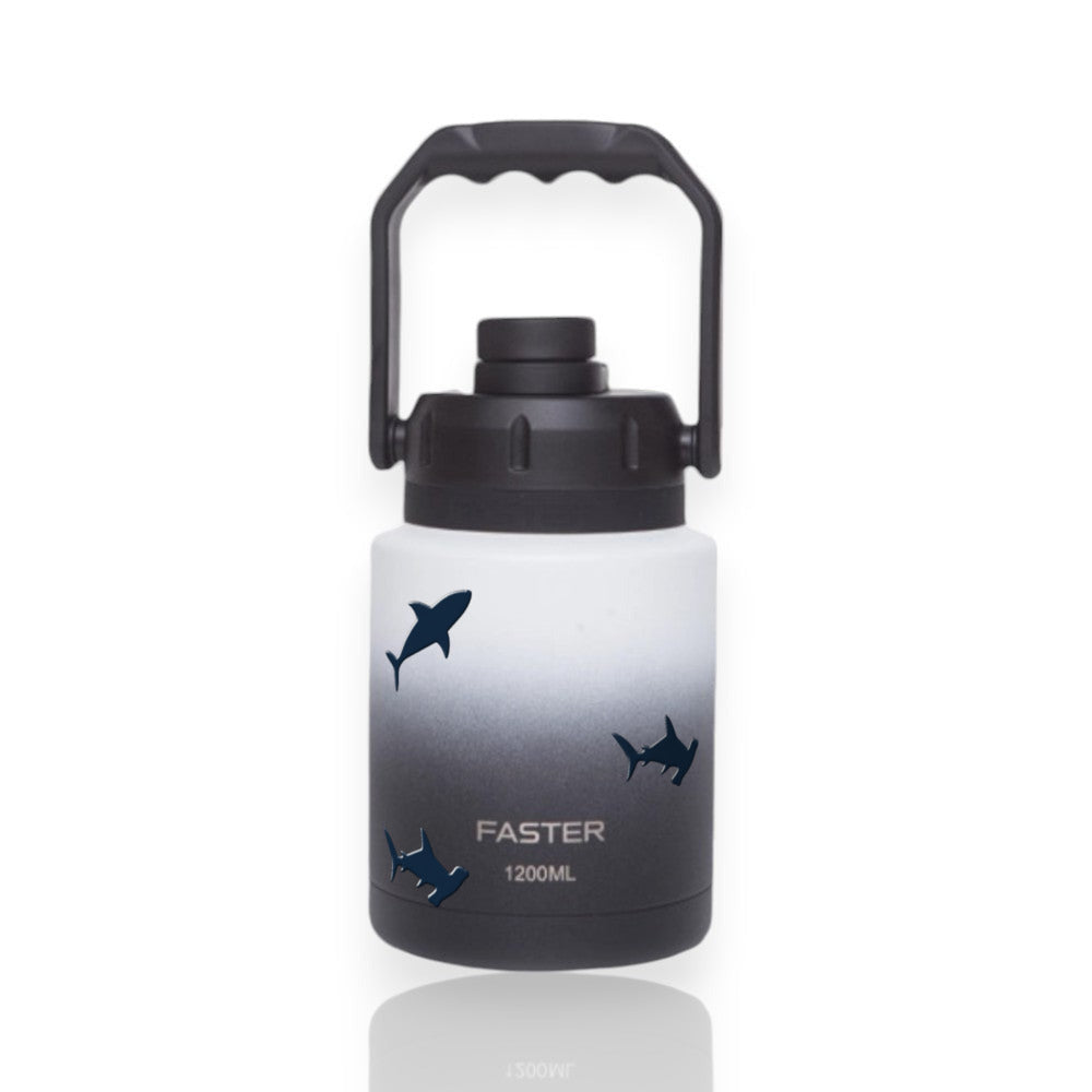 Garrafa Térmica Faster Growler 1200ml Tubarões Preta com branco